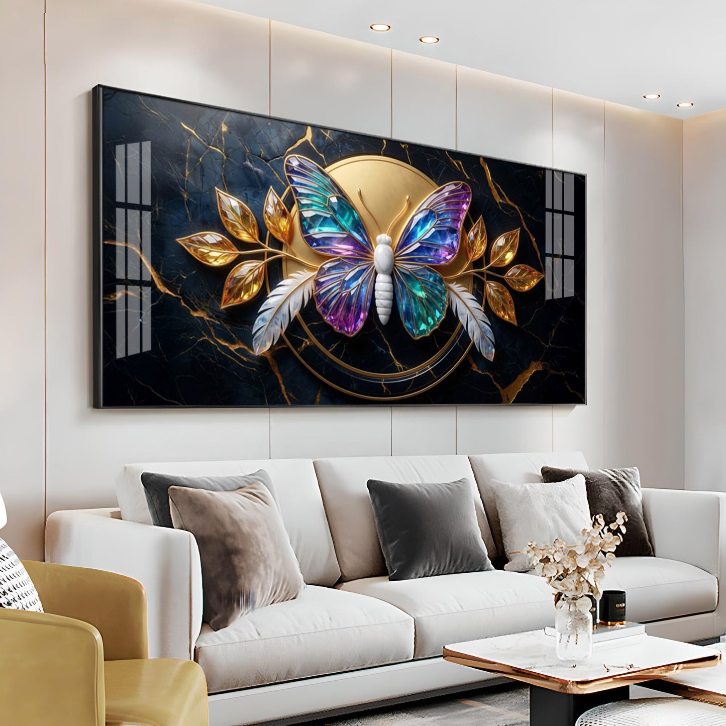 Butterfly With Iridescent Purple & Blue Wings Premium Acrylic Horizontal Wall Art