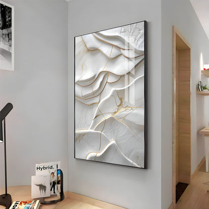Golden Threaded White Surface Premium Acrylic Vertical Wall Art