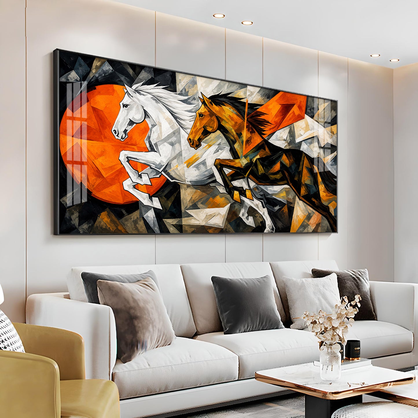 Abstract Running Horses Premium Acrylic Horizontal Wall Art