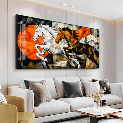 Abstract Running Horses Premium Acrylic Horizontal Wall Art