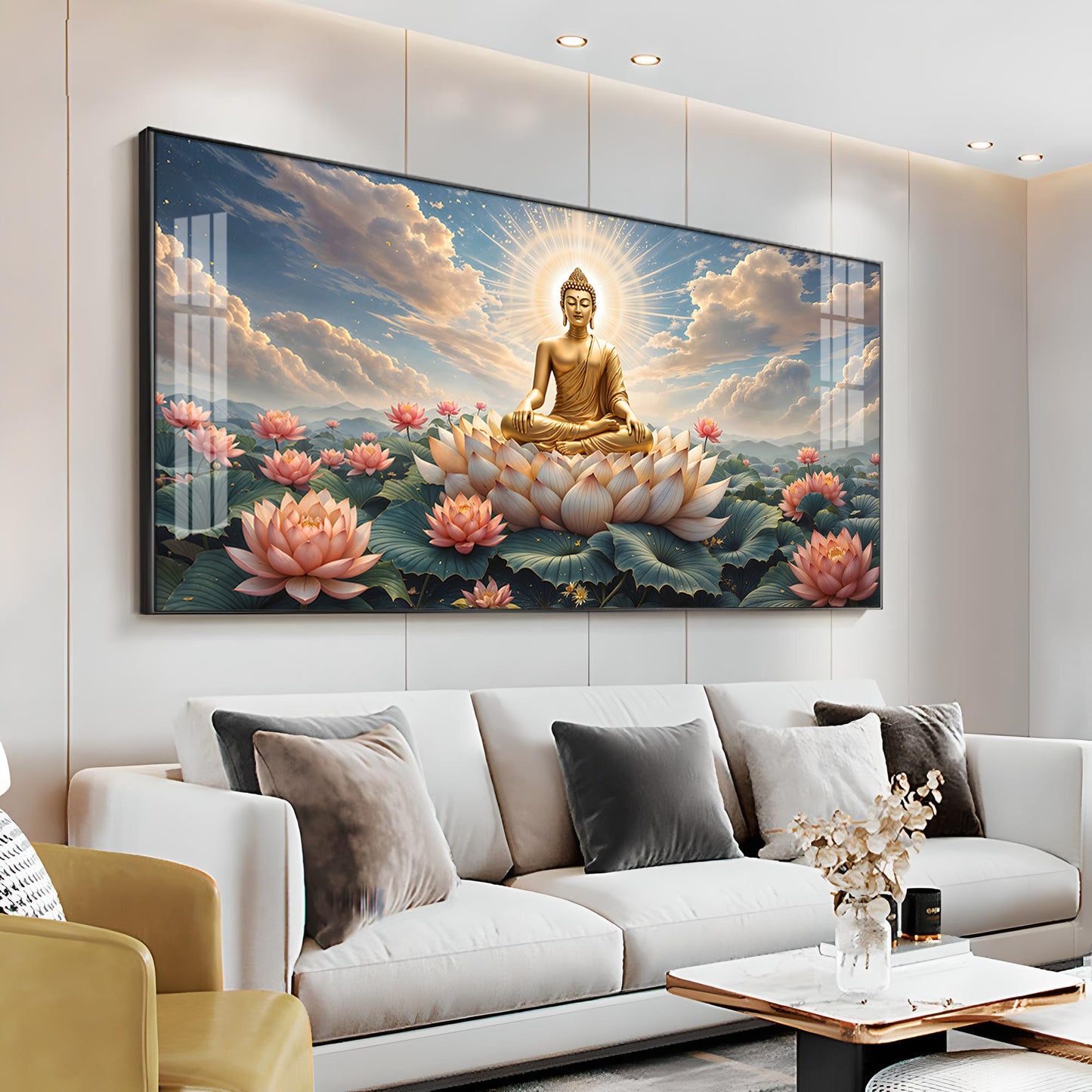 Peaceful Buddha On Lotus Premium Acrylic Horizontal Wall Art