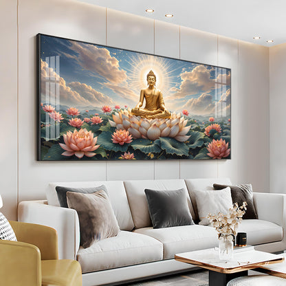 Peaceful Buddha On Lotus Premium Acrylic Horizontal Wall Art