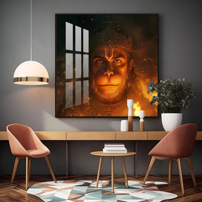 Lord Hanuman Face Premium Acrylic Square Wall Art