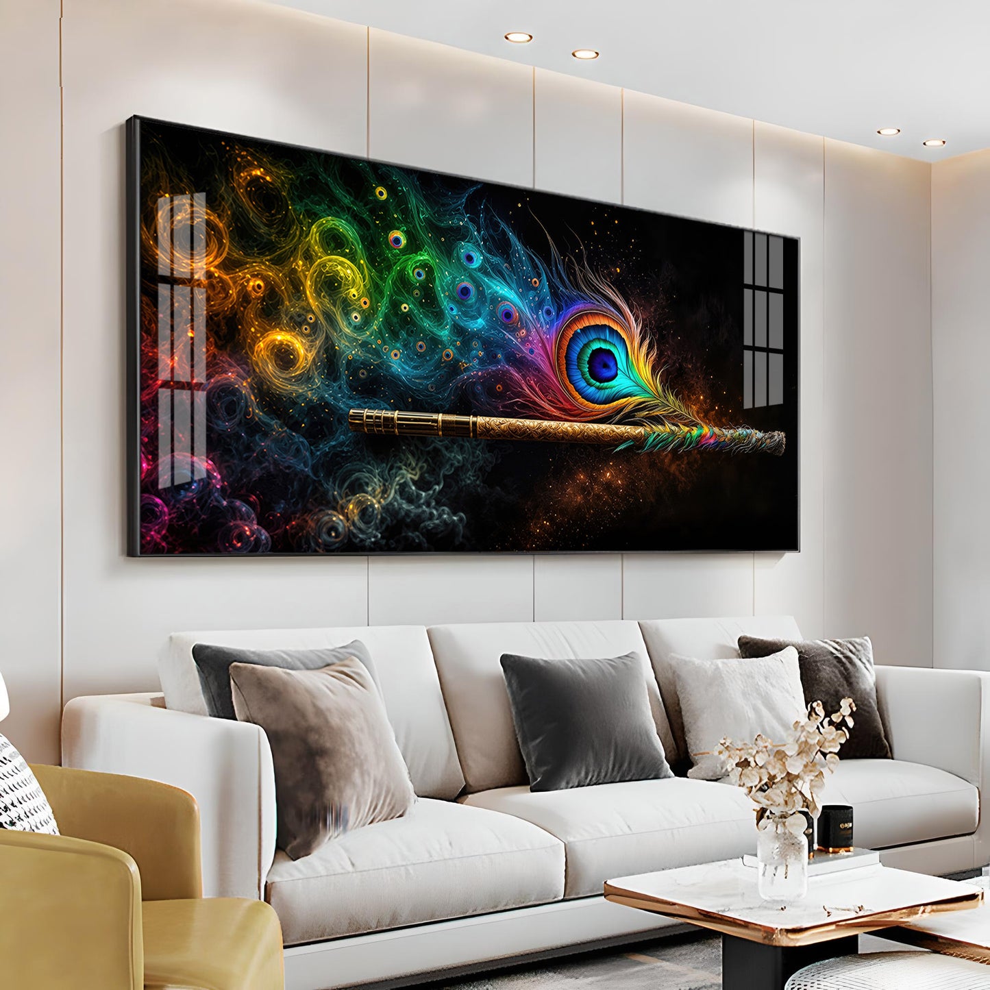 Divine Krishna Coverts Illumination Premium Acrylic Horizontal Wall Art