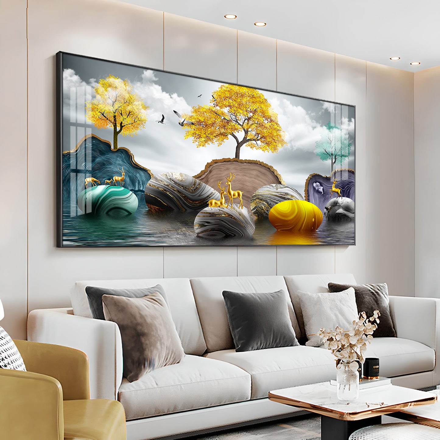 Radiant Golden Trees Premium Acrylic Horizontal Wall Art