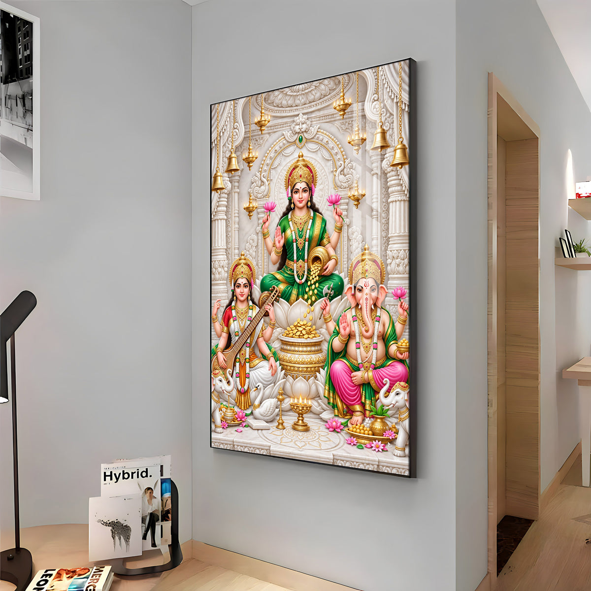 Maa Laxmi Saraswati Ganesha Premium Acrylic Vertical Wall Art