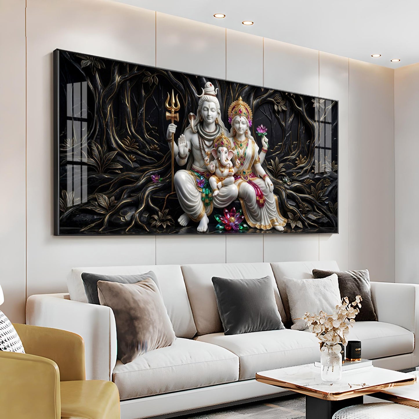 Lord Shiva, Goddess Parvati With Ganesh Ji Premium Acrylic Horizontal Wall Art