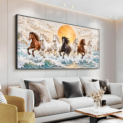 Majestic Colorful Seven Horses Premium Acrylic Horizontal Wall Art