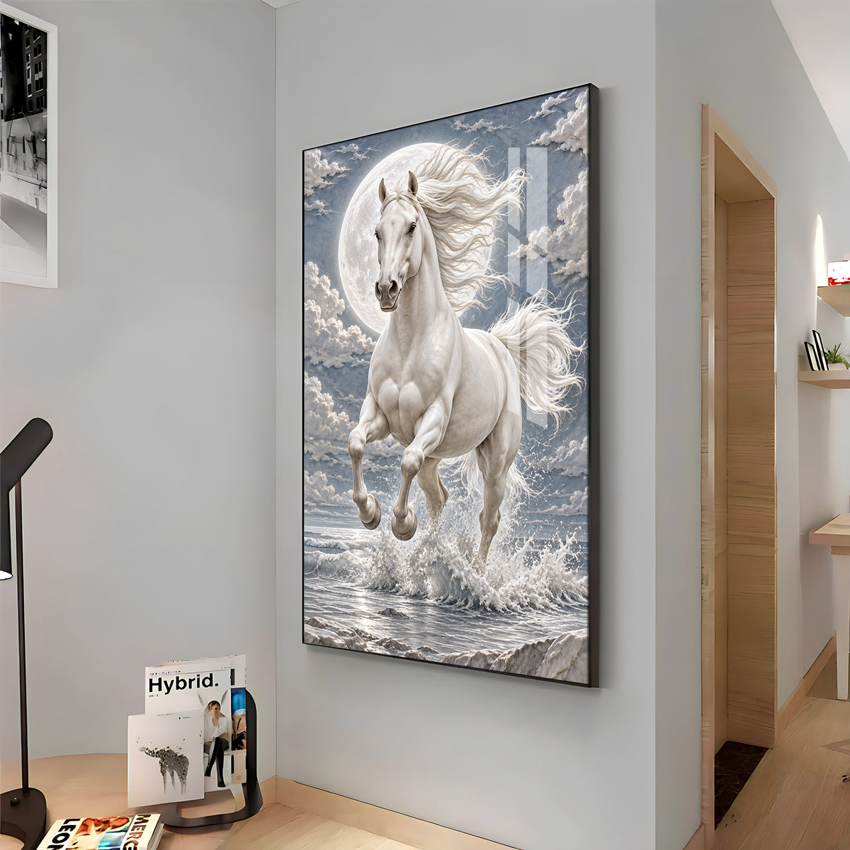 Galloping White Horse Premium Acrylic Vertical Wall Art
