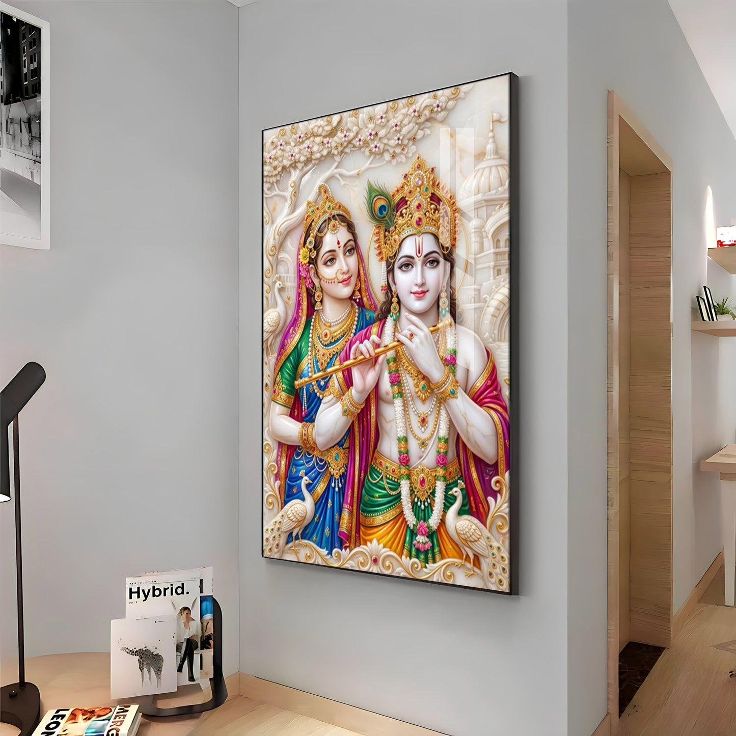 Krishna & Shri Radha With Flute Premium Acrylic Vertical Wall Art