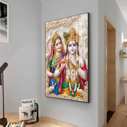Krishna & Shri Radha With Flute Premium Acrylic Vertical Wall Art