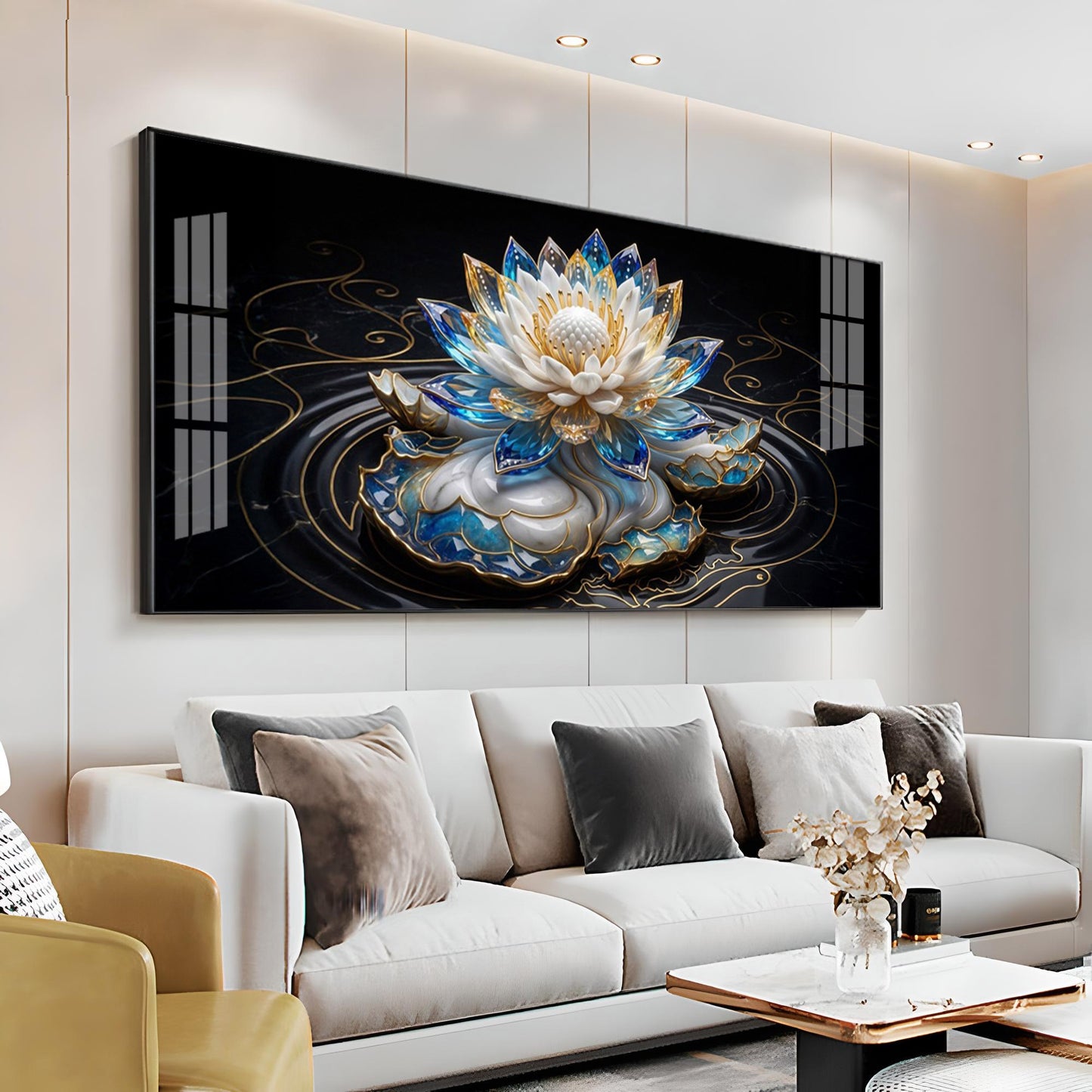 White Lotus Premium Acrylic Horizontal Wall Art