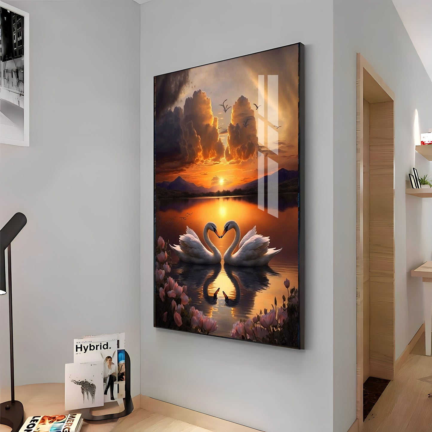 Romantic Swan Pair Premium Acrylic Vertical Wall Art