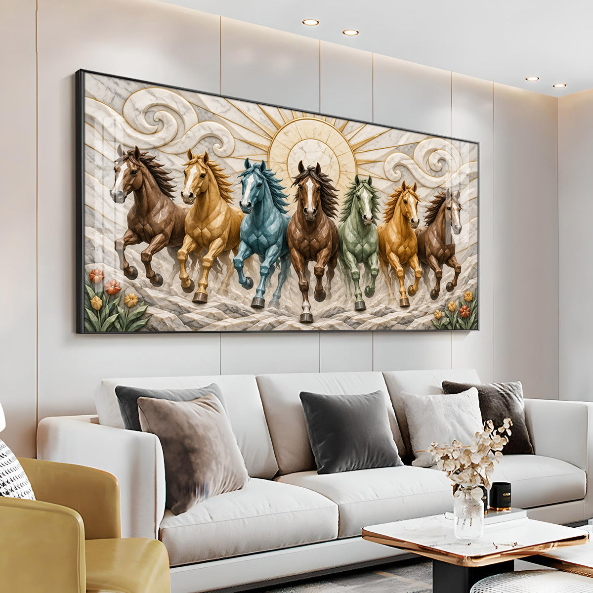 Seven Colorful Horses Premium Acrylic Horizontal Wall Art