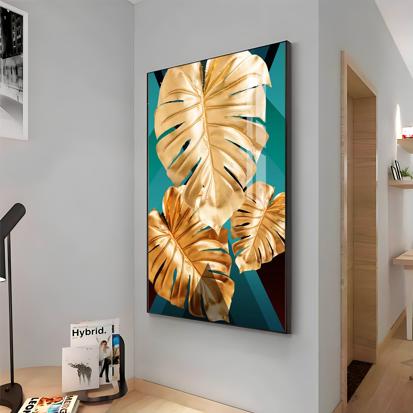 Radiant Gold Monstera Premium Acrylic Vertical Wall Art