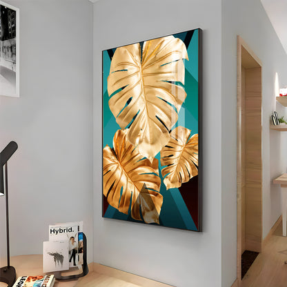 Radiant Gold Monstera Premium Acrylic Vertical Wall Art