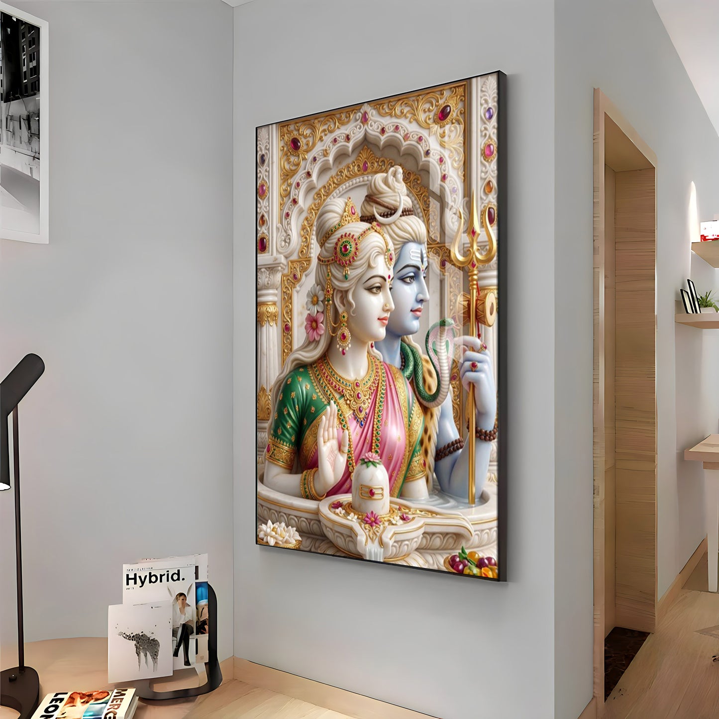 Lord Shiva Devi Parvati With Shivling Premium Acrylic Vertical Wall Art