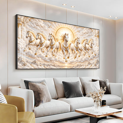 Seven Golden White Horses Premium Acrylic Horizontal Wall Art