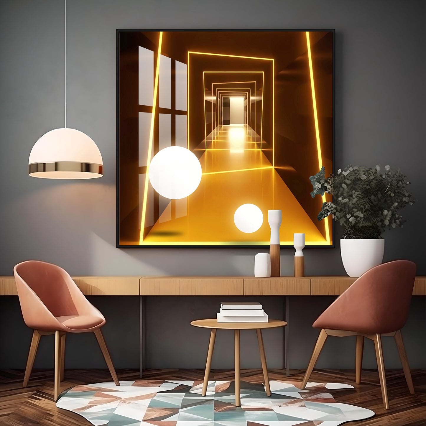 Abstract Dark Hallway Premium Acrylic Square Wall Art