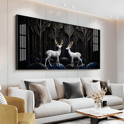 Two White Deer With Golden Antlers Premium Acrylic Horizontal Wall Art