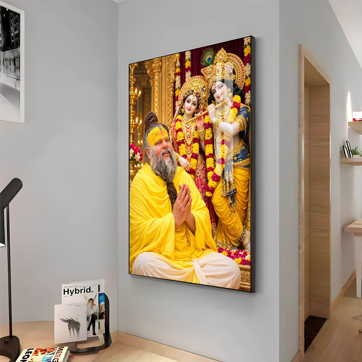 Premanand maharaj With Radhe Krishna Premium Acrylic Vertical Wall Art