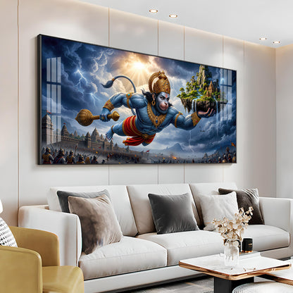 Mahabali Hanuman With Sanjivani Mountain Premium Acrylic Horizontal Wall Art
