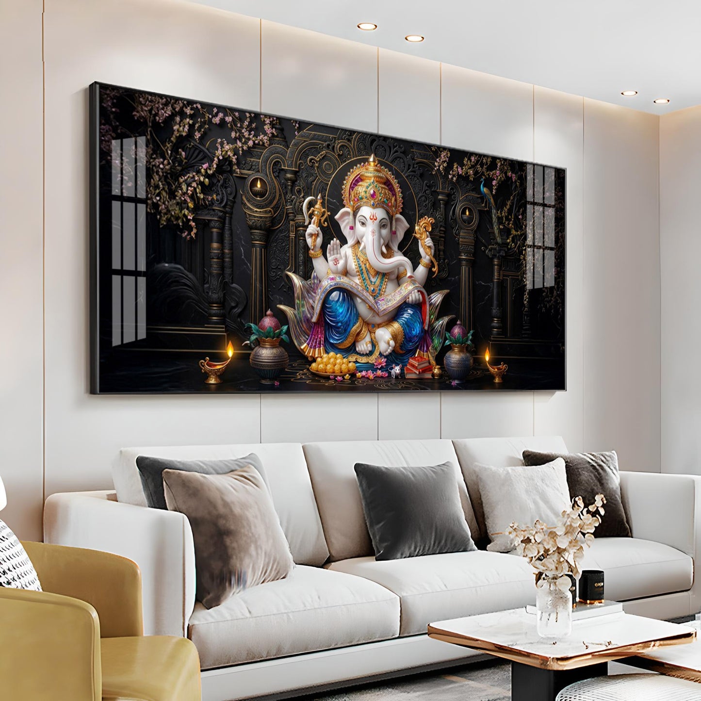 Ganesha Seated On A Lotus Premium Acrylic Horizontal Wall Art