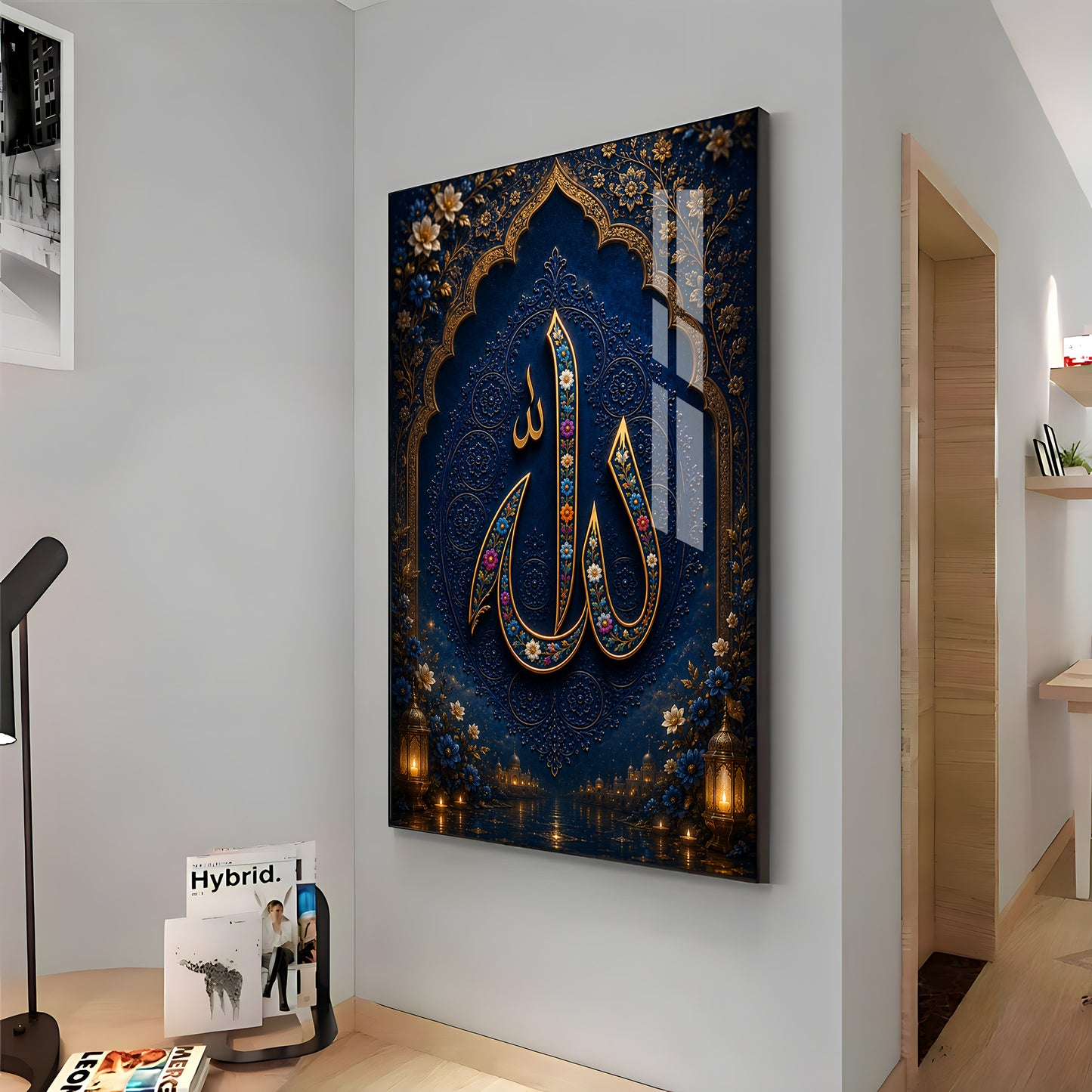Royal Blue Allah Calligraphy Premium Acrylic Vertical Wall Art