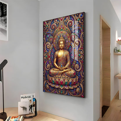 Colourful Meditating Buddha Premium Acrylic Vertical Wall Art