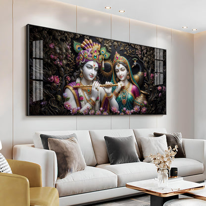Goddess Radha Krishna With Flute Premium Acrylic Horizontal Wall Art