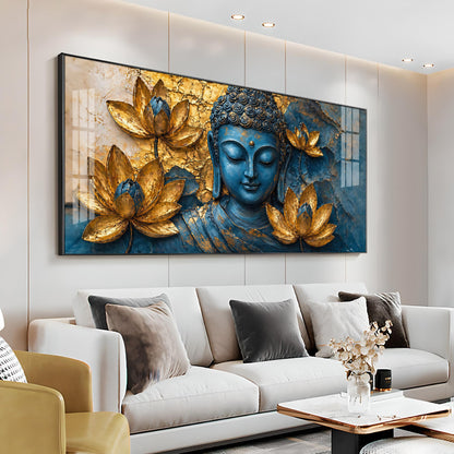 Lord Buddha Surrounded With Lotus Flowers Premium Acrylic Horizontal Wall Art