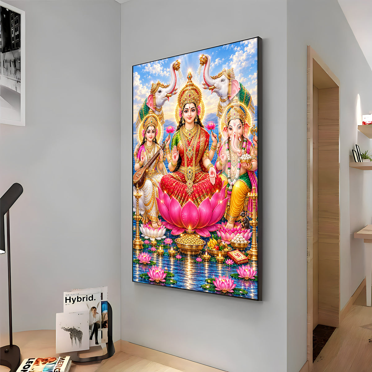 Maa Lakshmi, Saraswati & Ganesha Premium Acrylic Vertical Wall Art