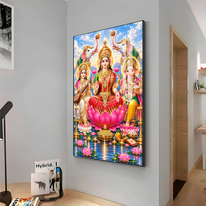 Maa Lakshmi, Saraswati & Ganesha Premium Acrylic Vertical Wall Art