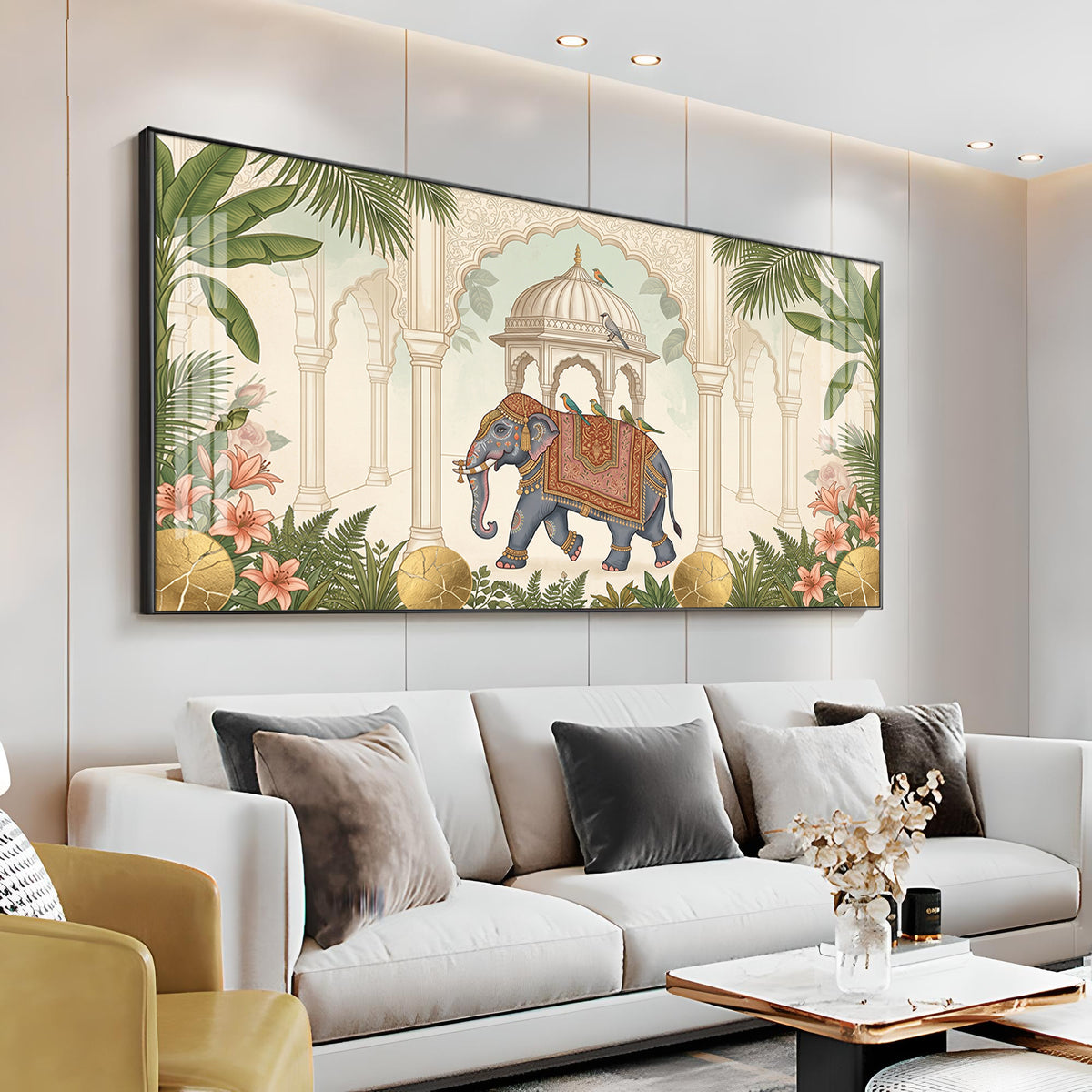 Royal Elephant in Palace Premium Acrylic Horizontal Wall Art