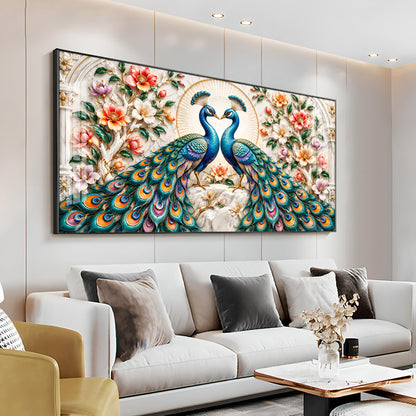 Dual Peacock Floral Premium Acrylic Horizontal Wall Art