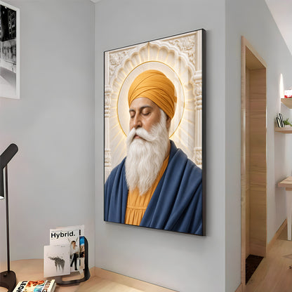 Guru Nanak Devji in Yellow Turban Premium Acrylic Vertical Wall Art