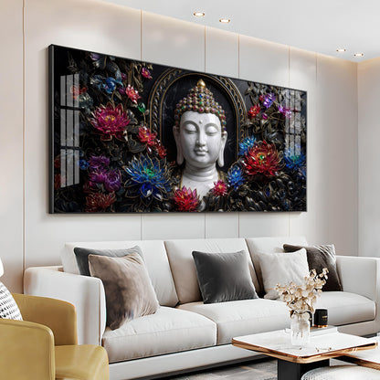 Floral Serenity Idol Buddha Premium Acrylic Horizontal Wall Art