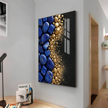 Royal Blue Stones & Gold Pebble Premium Acrylic Vertical Wall Art