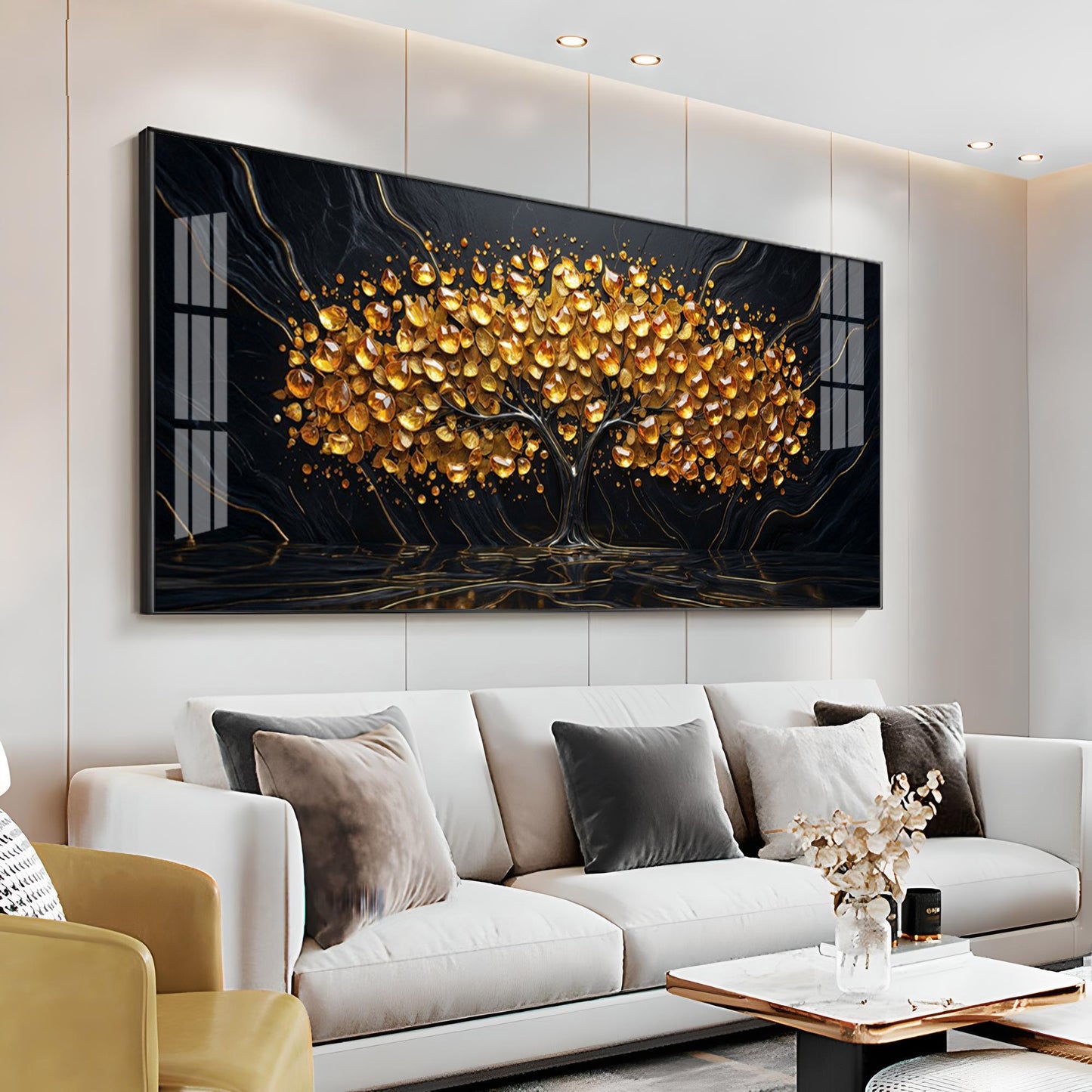 Midnight Gold Tree Premium Acrylic Horizontal Wall Art