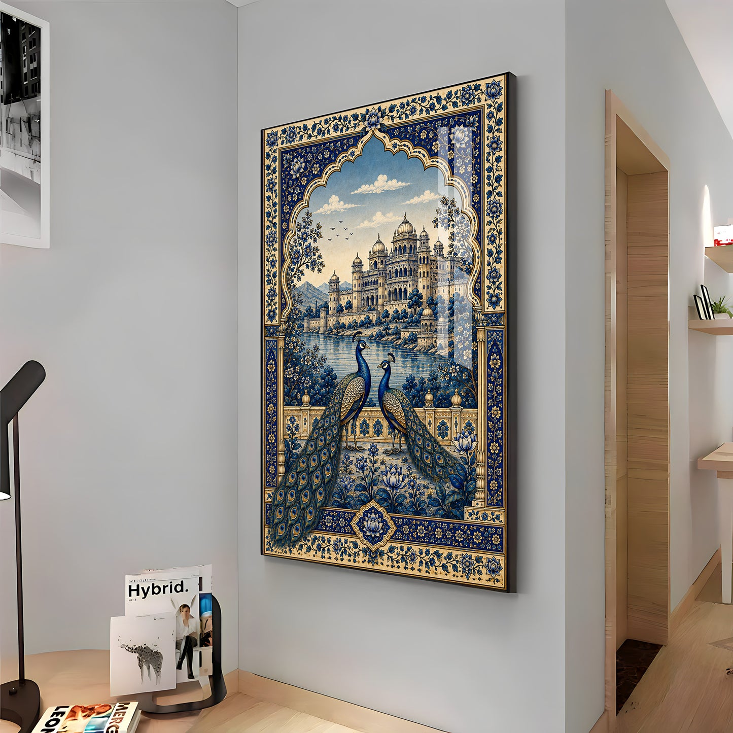Royal Blue Peacocks & Palace Premium Acrylic Vertical Wall Art