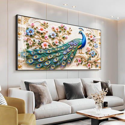 Majestic Peacock Floral Premium Acrylic Horizontal Wall Art