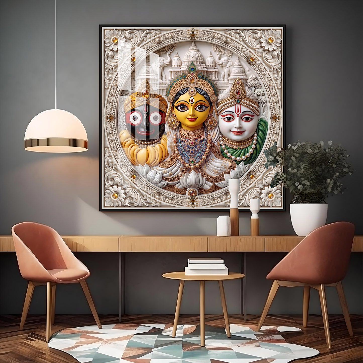 Lord Jagannath, Subhadra, & Balabhadra Premium Acrylic Square Wall Art