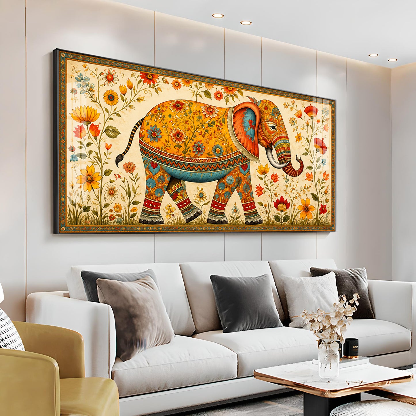 Royal Floral Elephant Premium Acrylic Horizontal Wall Art