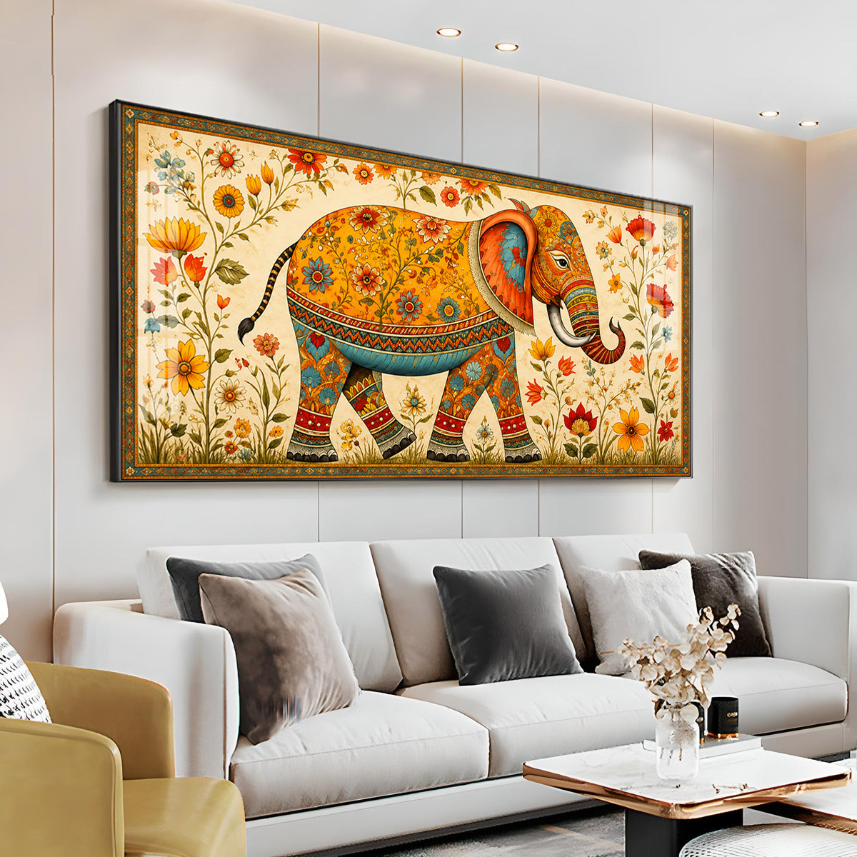 Royal Floral Elephant Premium Acrylic Horizontal Wall Art