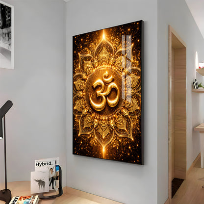 Radiant Golden Om Premium Acrylic Vertical Wall Art
