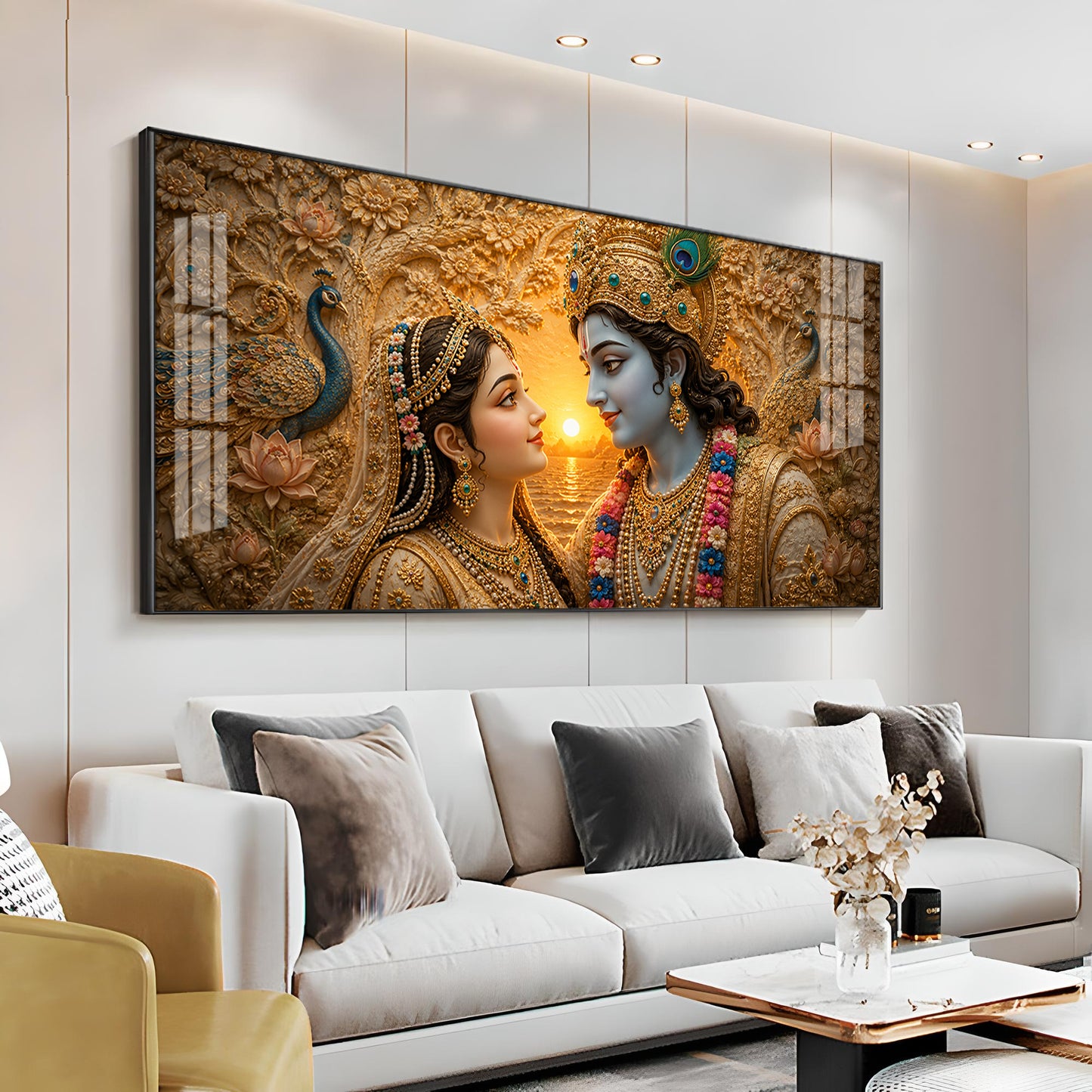 Shri Radha Krishna Gazing Intimately Premium Acrylic Horizontal Wall Art
