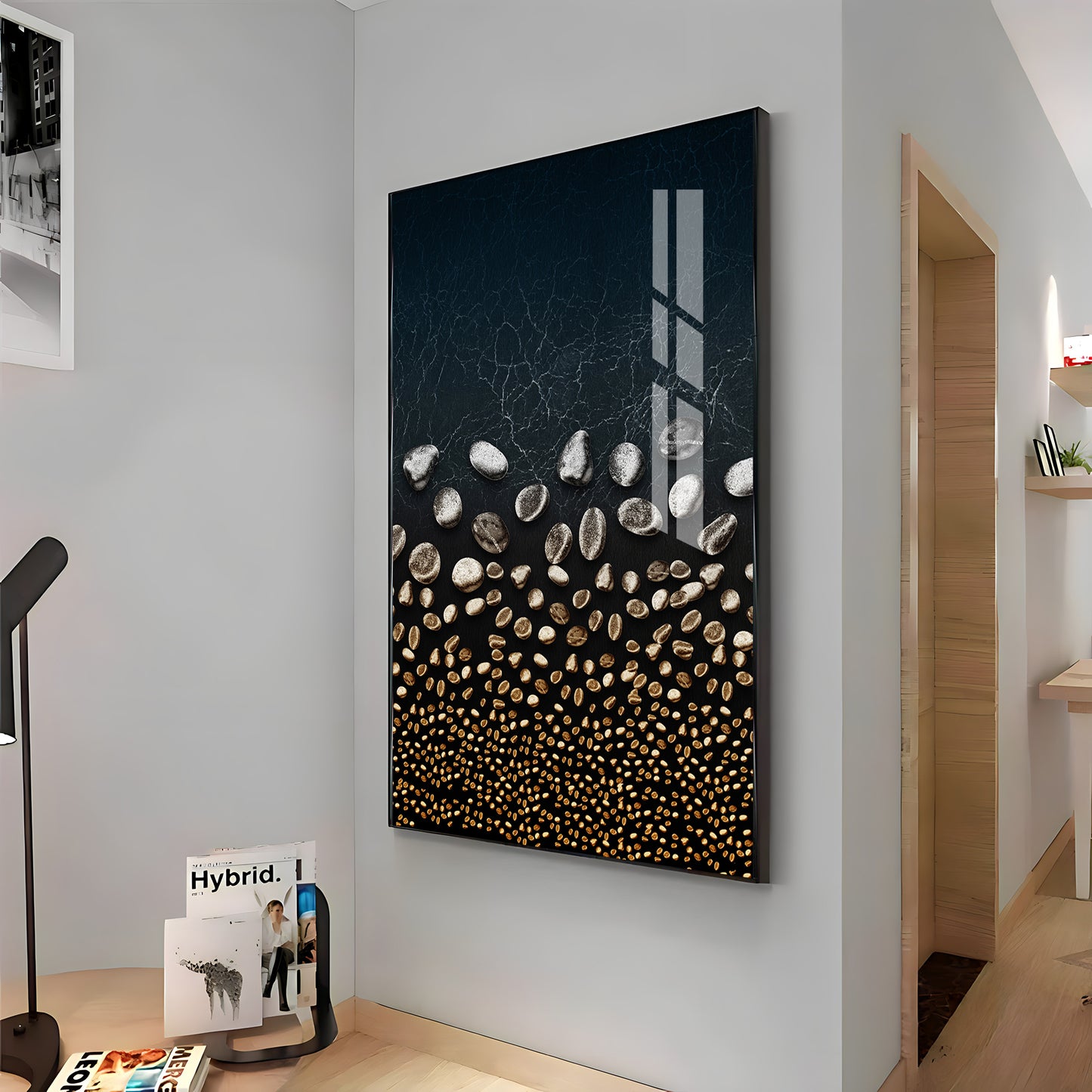 Golden Serenity Stones Premium Acrylic Vertical Wall Art