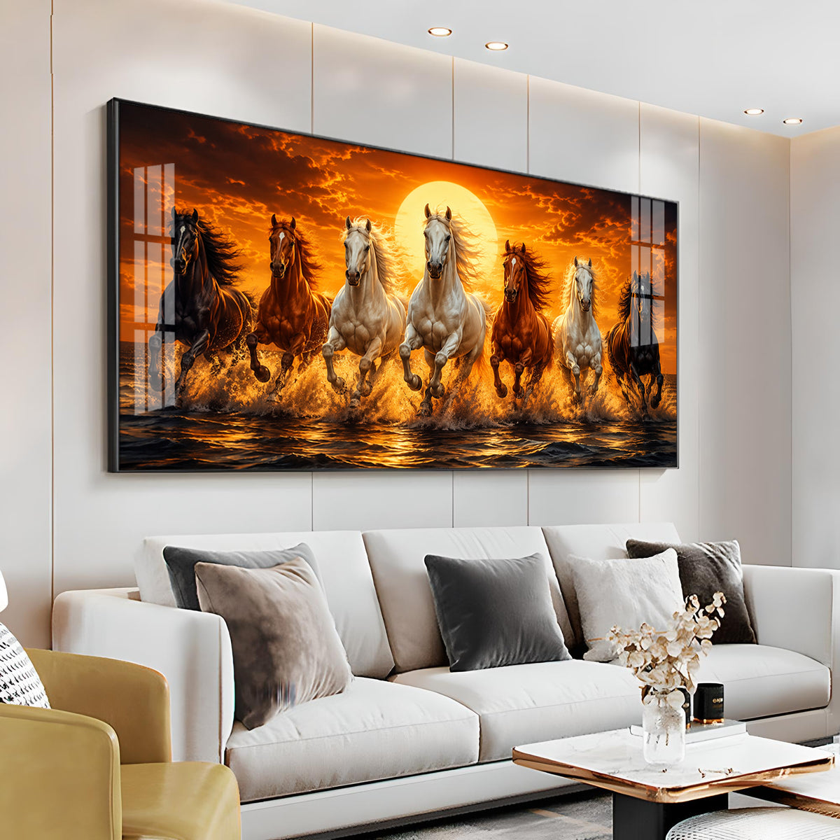 Seven Horses Sunburst Premium Acrylic Horizontal Wall Art