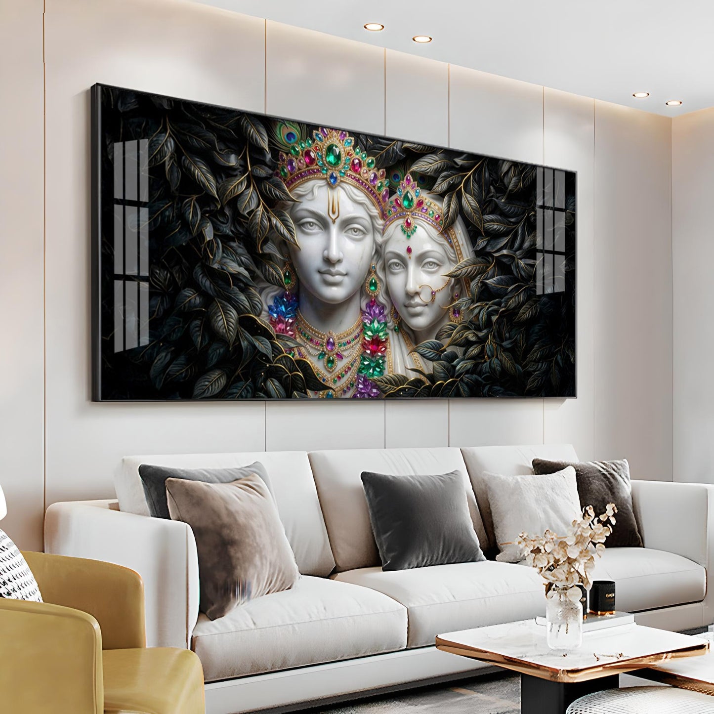 Love's Reflection with Radha and Krishna Duo Premium Acrylic Horizontal Wall Art