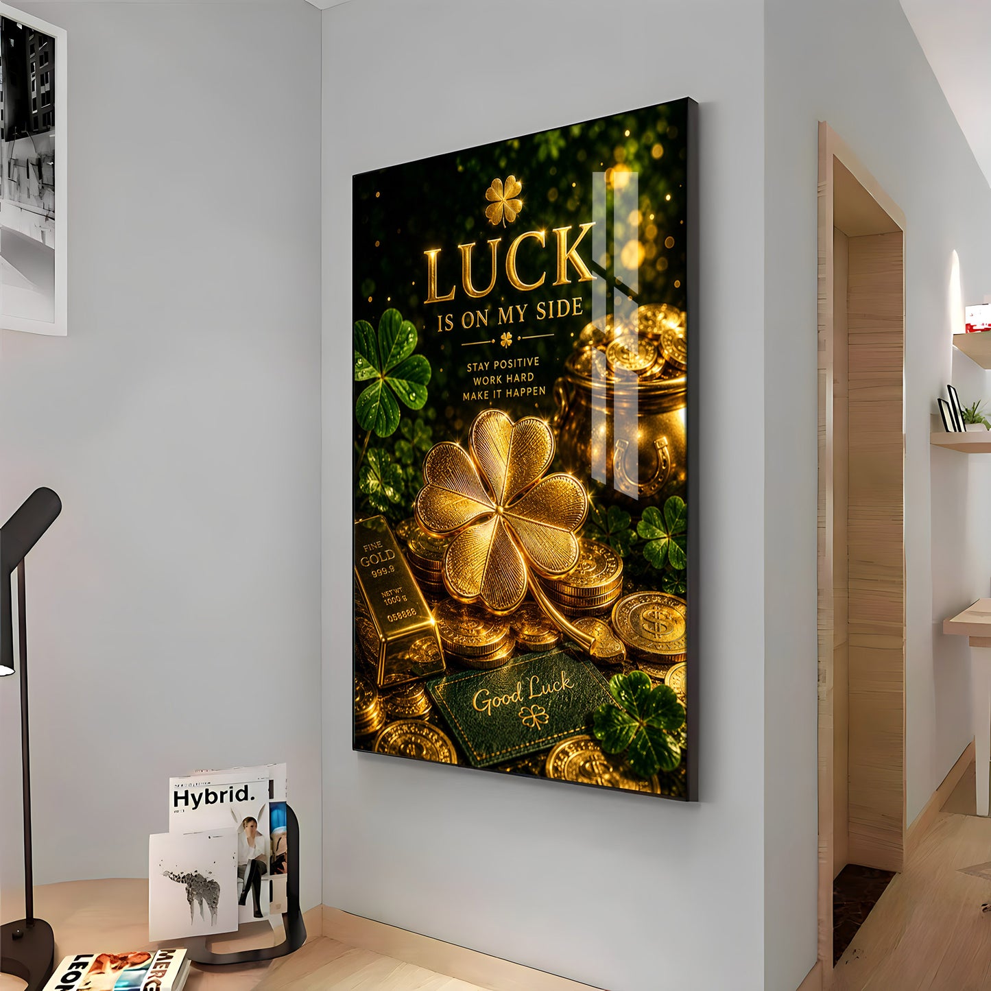 Golden Leaf Premium Acrylic Vertical Wall Art